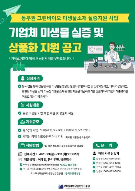 동부권 그린바이오 미생물소재 실증지원 사업 지원사업 공고
